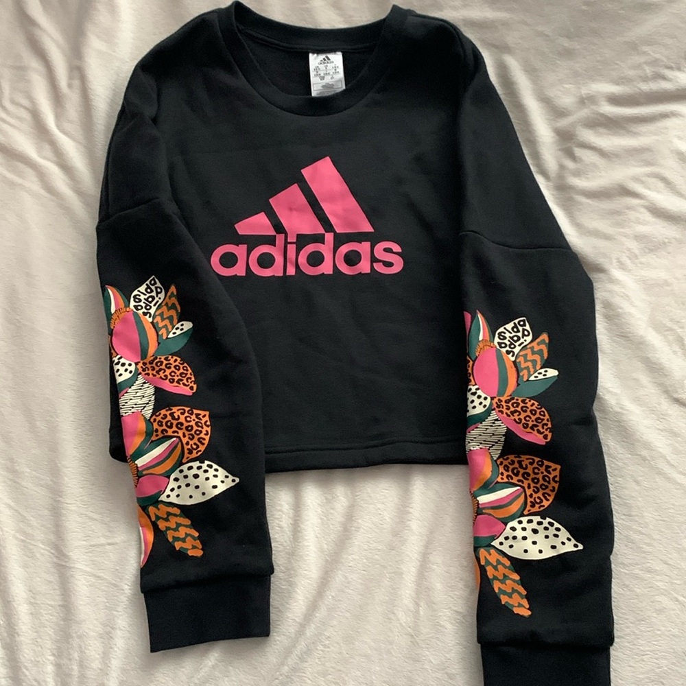 Adidas x Farm Rio Cropped Sweatshirt Black Multicolor Design Crewneck